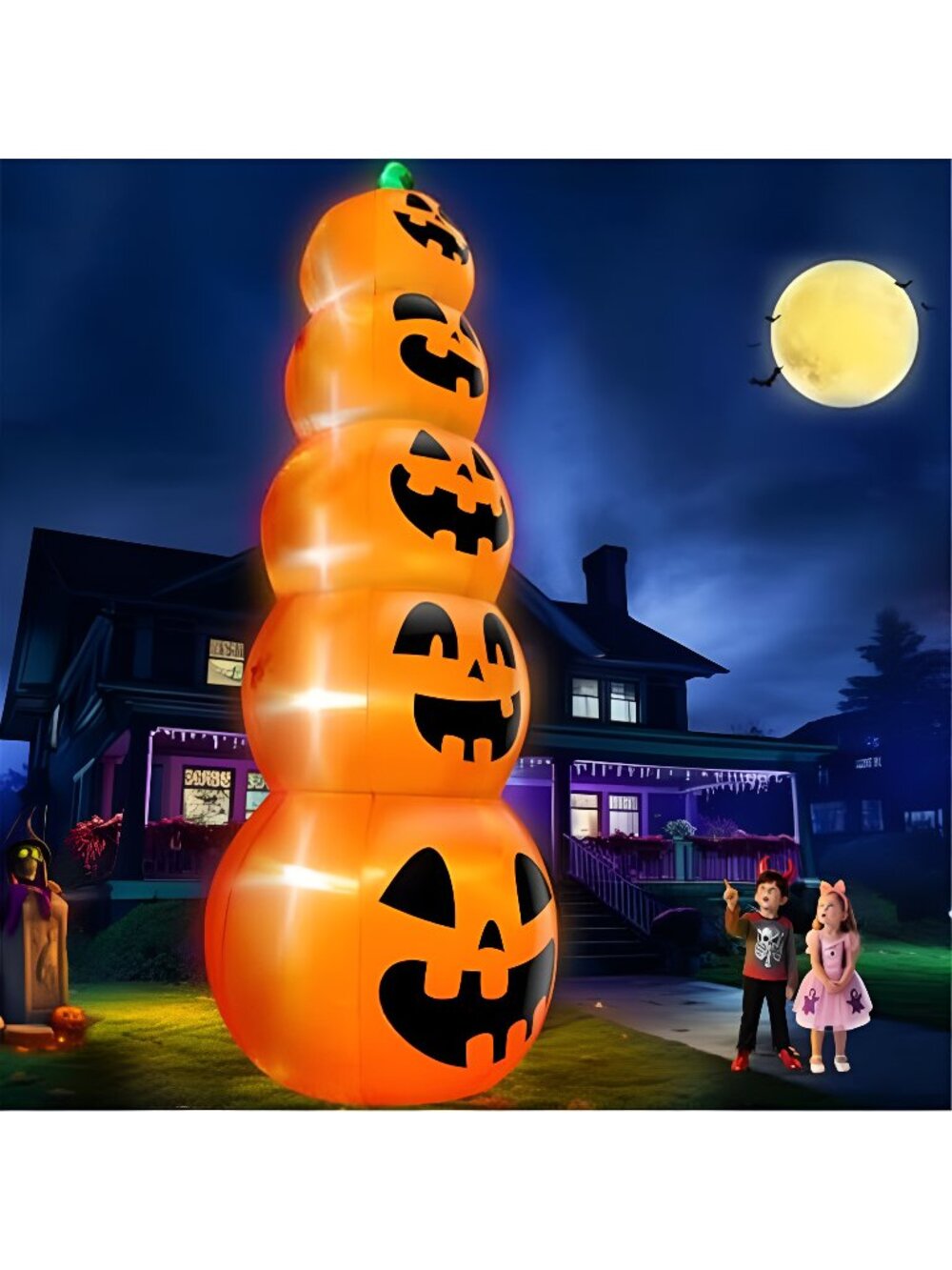 14 FT Giant Halloween Inflatable Stacked Pumpkins Outdoor Decoration